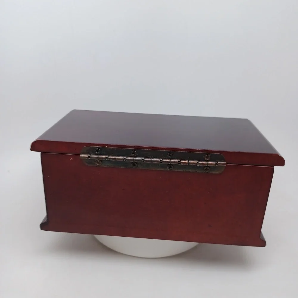 Brighton Wood Jewelry Box Cherry Finish Heart Knob Charm Quote Keepsake Drawer